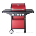 3 Burners Red Gas Grill with Side Burner